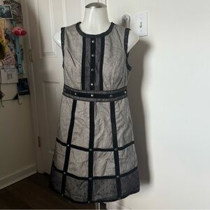 Anna Sui Black Tweed Target Grey Midi Dress Small